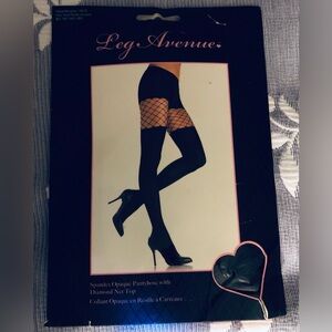 leg avenue pantyhose black with diamond fishnet top ladies sz Tall 90-160# NEW